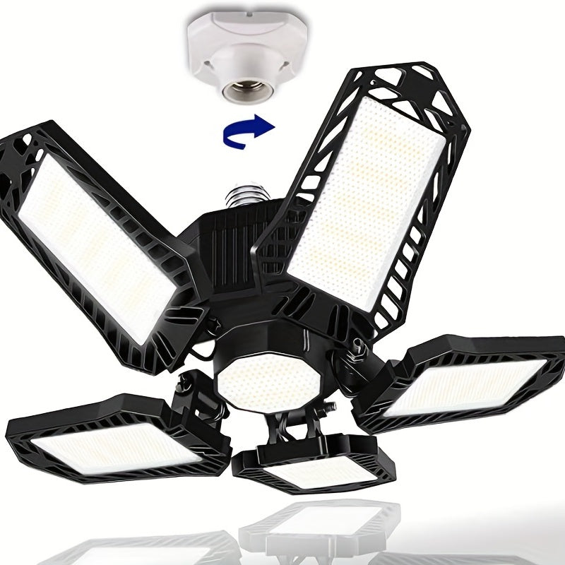 LED Garage Light Bulbs, 10000LM Super Bright Garage Lighting LED Shop Light With Adjustable Panels, E26/E27 Screw Socket Deformable Led Garage Ceiling Light Fixture For Warehouse, Corridor, Stadium