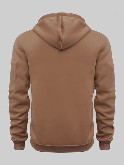 Men's Sporty Zip-Up Hoodie Jacket - Vibrant Orange with Black Zipper Accents, Polyester-Lined Comfort, Machine Washable Regular Fit for Autumn Winter Casual Outdoor Wear, Autumn Apparel