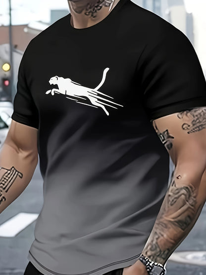 2pcs 2-Piece Gradient Summer Men's Set: Round Neck T-shirt & Elastic Waist Shorts with Pockets