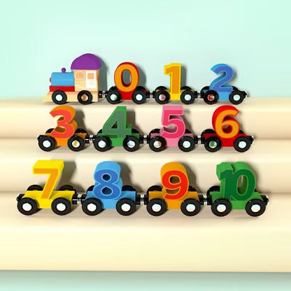 Magnetic Number Train Puzzle Wooden Toys - Educational Counting & Magnetic Learning for Youngsters, Colorful Building Blocks with Track Mat, Interactive Tabletop Game for Youngsters, Holiday Birthday Party Favors, Playful Des