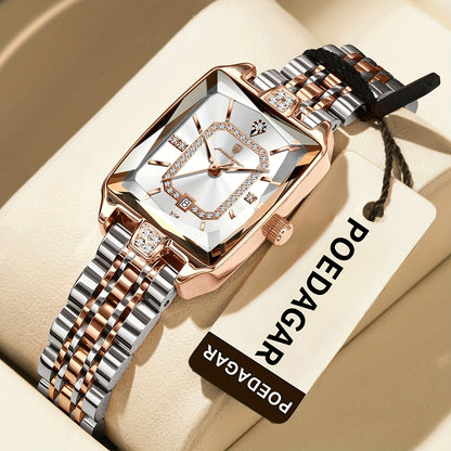 POEDAGAR Minimalist Luxury Women'S Watch - Elegant Stainless Steel Quartz Movement, 30m Waterproof, Date Display, Rectangular Dial for Daily Use & Gift Giving, Casual Chic Style, Quartz Watch, Sophisticated Timepiece