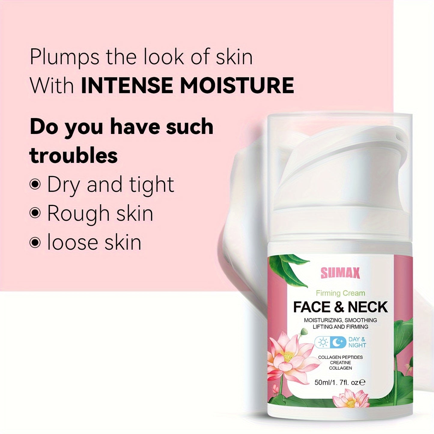 Sumax 1.69oz For Lotus Collagen Peptide Firming Face Cream - Contains Collagen, Retinol & Plant Squalane, Enhances Elasticity & Moisture For Smoother Skin, Alcohol-Free