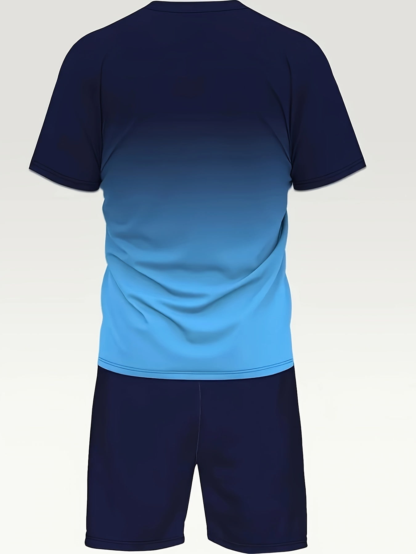 2pcs 2-Piece Gradient Summer Men's Set: Round Neck T-shirt & Elastic Waist Shorts with Pockets