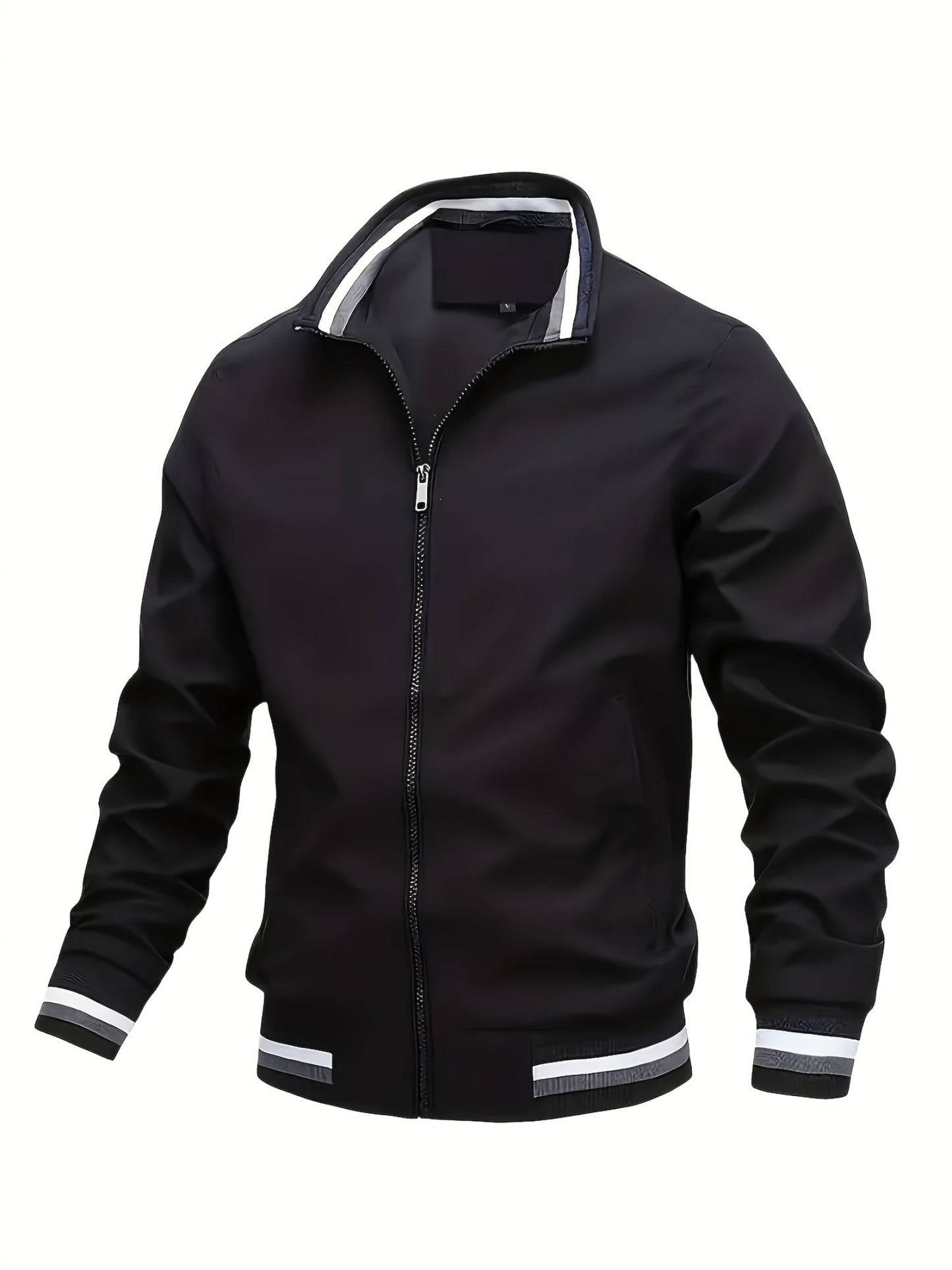 Men'S Retro Hip-Hop Baseball Jacket - Casual Sports Bomber with Stand Collar Zipper, Polyester Fabric - Perfect for Fall and Winter, Casual Weekend Wear, Casual Jacket|Hip Hop Style|Zippered Jacket