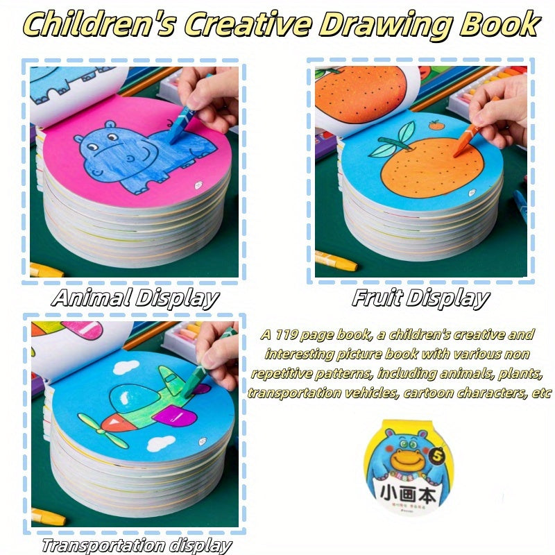 119-Page Youngsters' Creative Drawing Book - Fun & Educational Coloring Activity with Unique Animal, Plant, and Vehicle Designs - Perfect for Easter & Birthday Gifts, Creative Playtime | Vibrant Illustrations | Stackable Page