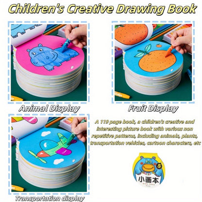 119-Page Youngsters' Creative Drawing Book - Fun & Educational Coloring Activity with Unique Animal, Plant, and Vehicle Designs - Perfect for Easter & Birthday Gifts, Creative Playtime | Vibrant Illustrations | Stackable Page