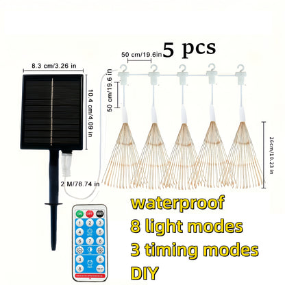5pcs 450LED Solar Starburst Lanterns with Remote Timer - 8 Modes, Adjustable Brightness, Fairy Lights for Yard, Party Tents, Christmas, and More - Pure Copper Wire, 1200mAh Lithium Battery, Outdoor Lighting | Starburst Design