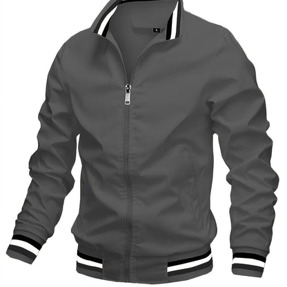 Men'S Retro Hip-Hop Baseball Jacket - Casual Sports Bomber with Stand Collar Zipper, Polyester Fabric - Perfect for Fall and Winter, Casual Weekend Wear, Casual Jacket|Hip Hop Style|Zippered Jacket
