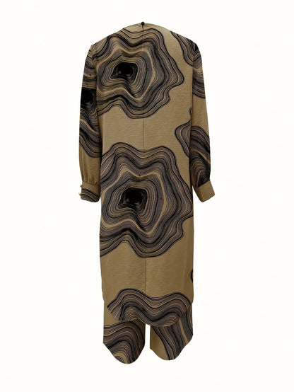 Ramadan, Women Button-Decorated Solid Color Long Sleeve Top & Pants Set, Arabic Style Clothing, Only Clothes, Without Headscarf