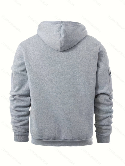 Men's Sporty Zip-Up Hoodie Jacket - Vibrant Orange with Black Zipper Accents, Polyester-Lined Comfort, Machine Washable Regular Fit for Autumn Winter Casual Outdoor Wear, Autumn Apparel
