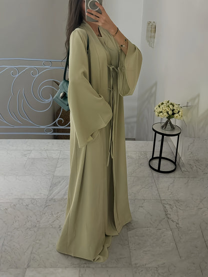 Chic Dress and Tie-Neck Cardigan Two-Piece Set
