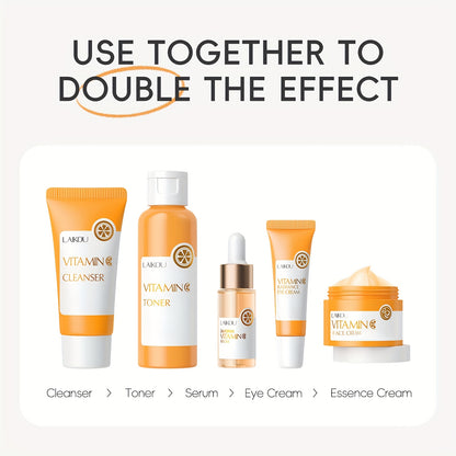 Vitamin C Skincare Set, 5 In 1 Skincare Gift Set With Cleanser, Toner, Face Serum, Face Cream And Eye Cream, Skin Care Products For Teen Girls, Long-Lasting Moisturizing Skincare Gift Set Birthday Mother'S Day Gifts For Women
