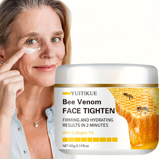 60g YUITIKUE Bee Venom Face Cream with Vitamin E, Hyaluronic Acid & Collagen - Hypoallergenic Moisturizing Formula for All Light Beige Types, 2-Minute Results, Natural Ingredients, Skincare, Bee Venom Cream, Skin Moisturizer,