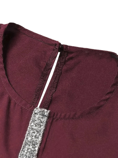 Middle Eastern Solid Color Long Sleeve Muslim Abaya Casual Sequined Dress