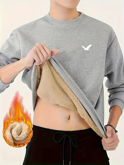 Men's Thermal Insulated Sweatshirt - Heavyweight Layering Base Layer for Winter, Indoor/Outdoor Cold Weather Clothing - Machine Washable Round Neck Pullover, Winter Sweaters, Indoor Warmth, Simple Design, Comfortable Fit, Pul