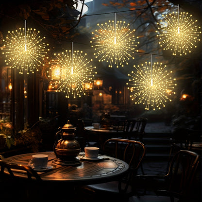 5pcs 450LED Solar Starburst Lanterns with Remote Timer - 8 Modes, Adjustable Brightness, Fairy Lights for Yard, Party Tents, Christmas, and More - Pure Copper Wire, 1200mAh Lithium Battery, Outdoor Lighting | Starburst Design