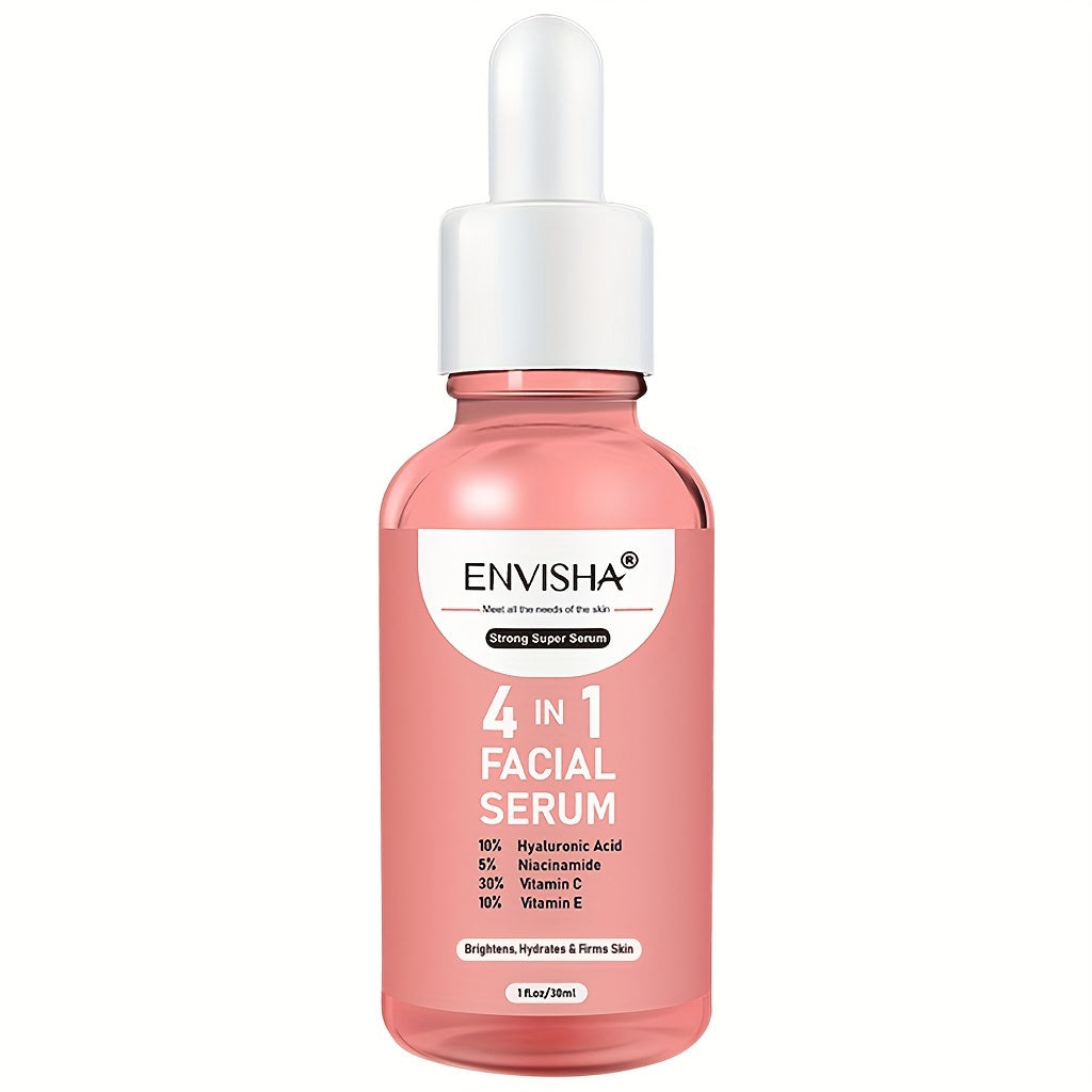 Unisex 4 in 1 Facial Serum - ENVISHA 1 Fl.Oz Moisturizing Drops with Hyaluronic Acid, Niacinamide, Vitamin C & E for All Skin Types, Unscented Face Care