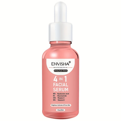 Unisex 4 in 1 Facial Serum - ENVISHA 1 Fl.Oz Moisturizing Drops with Hyaluronic Acid, Niacinamide, Vitamin C & E for All Skin Types, Unscented Face Care