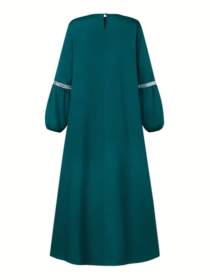 Middle Eastern Solid Color Long Sleeve Muslim Abaya Casual Sequined Dress