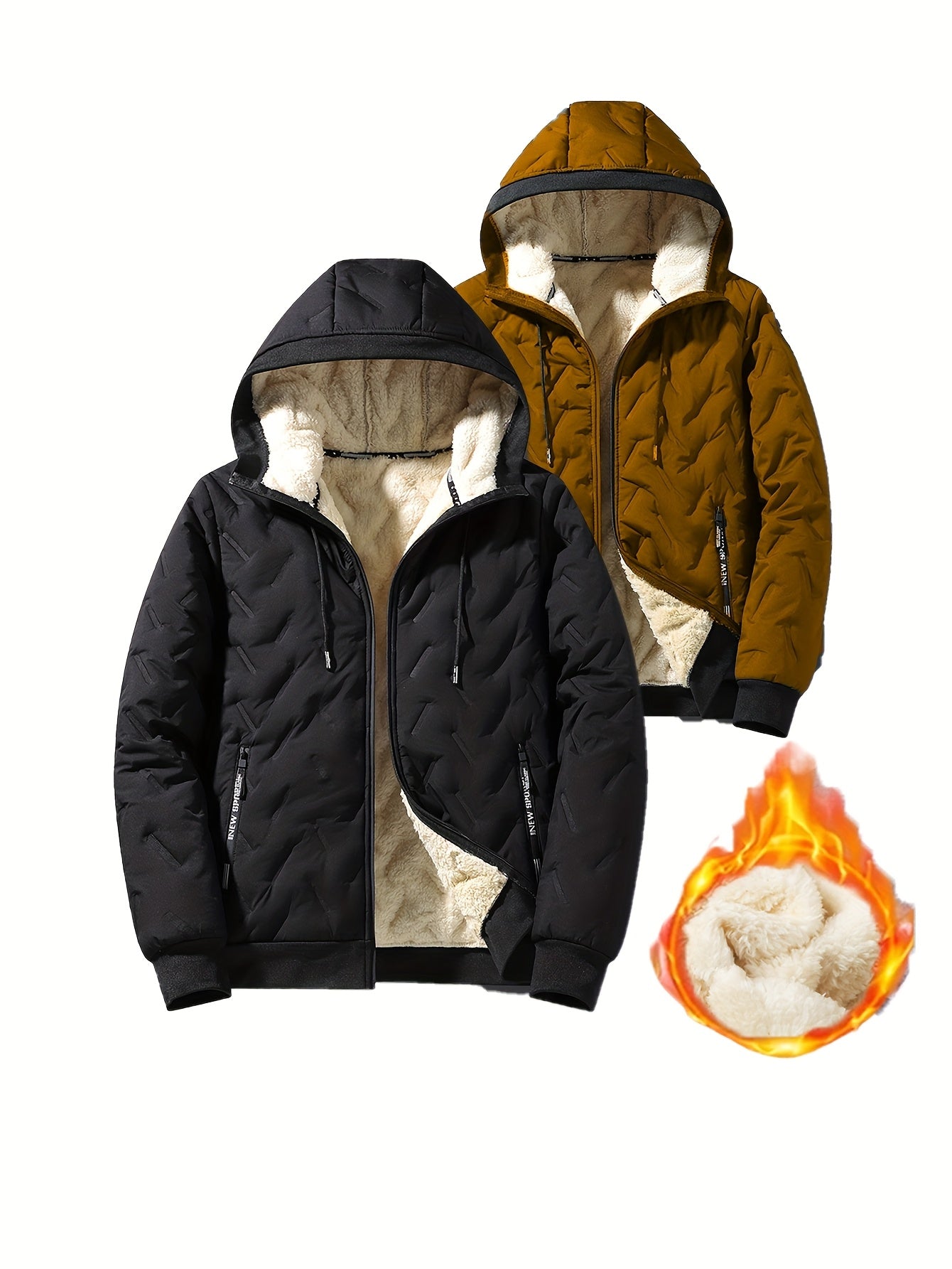 Two-Tone! 1pc Men's Autumn/Winter Thickened Hooded Jacket, Essential Winter Coat with Fleece Lining – Windproof & Warm Casual Workwear for Daily Outings, Commuting, Outdoor Activities, and Sports