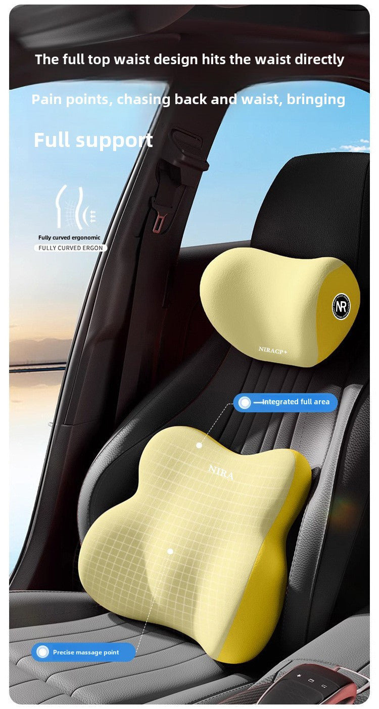 [Premium Car Support] Premium NIRA+ Car Headrest and Lumbar Support Set | Ergonomic Neck and Waist Protector, Synthetic Fiber Memory Foam Cushion Kit for Automobile Seat - Universal Fit