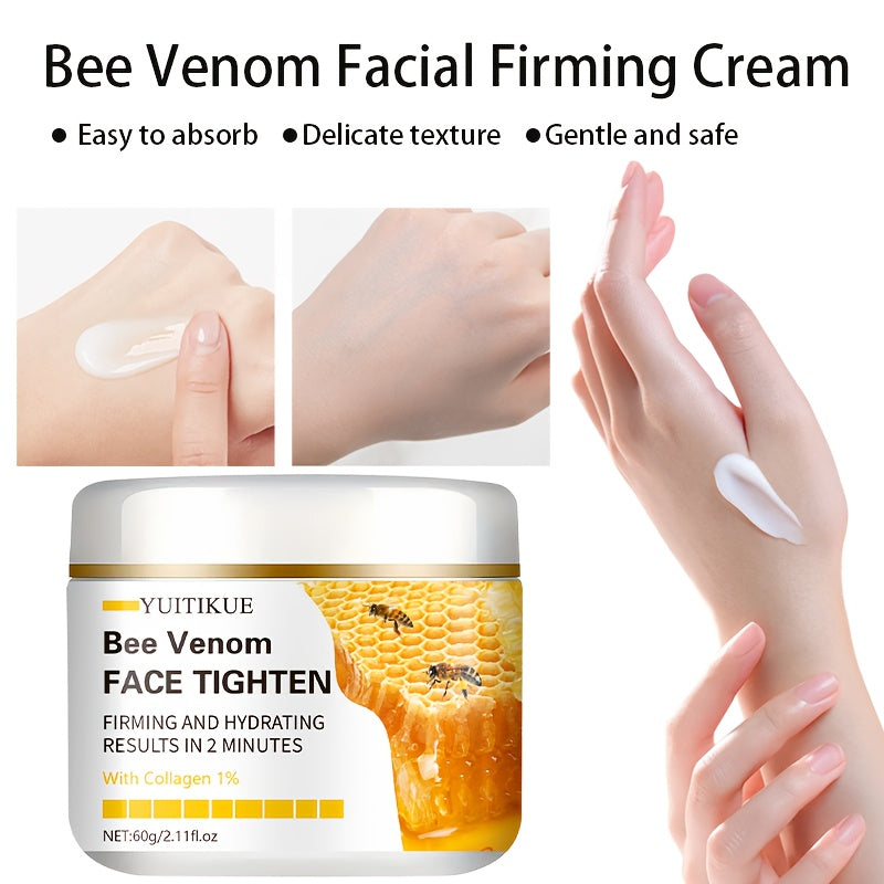 60g YUITIKUE Bee Venom Face Cream with Vitamin E, Hyaluronic Acid & Collagen - Hypoallergenic Moisturizing Formula for All Light Beige Types, 2-Minute Results, Natural Ingredients, Skincare, Bee Venom Cream, Skin Moisturizer,
