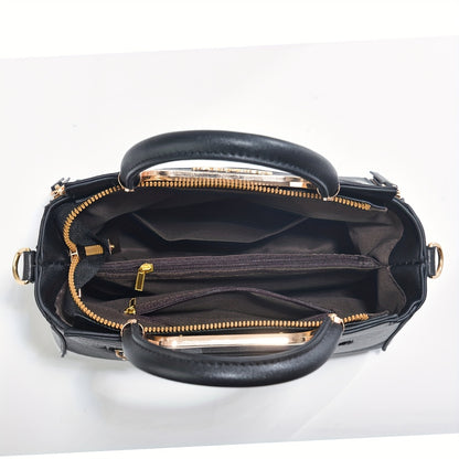 CHROSGEKEIDI Women'S Elegant Black Handbag with Golden-Tone Hardware - Large Capacity, Removable Shoulder Strap, Polyester Lining, Perfect for Work Or Travel, Travel Handbag | Sophisticated Style | Durable Zipper Closure, Lar