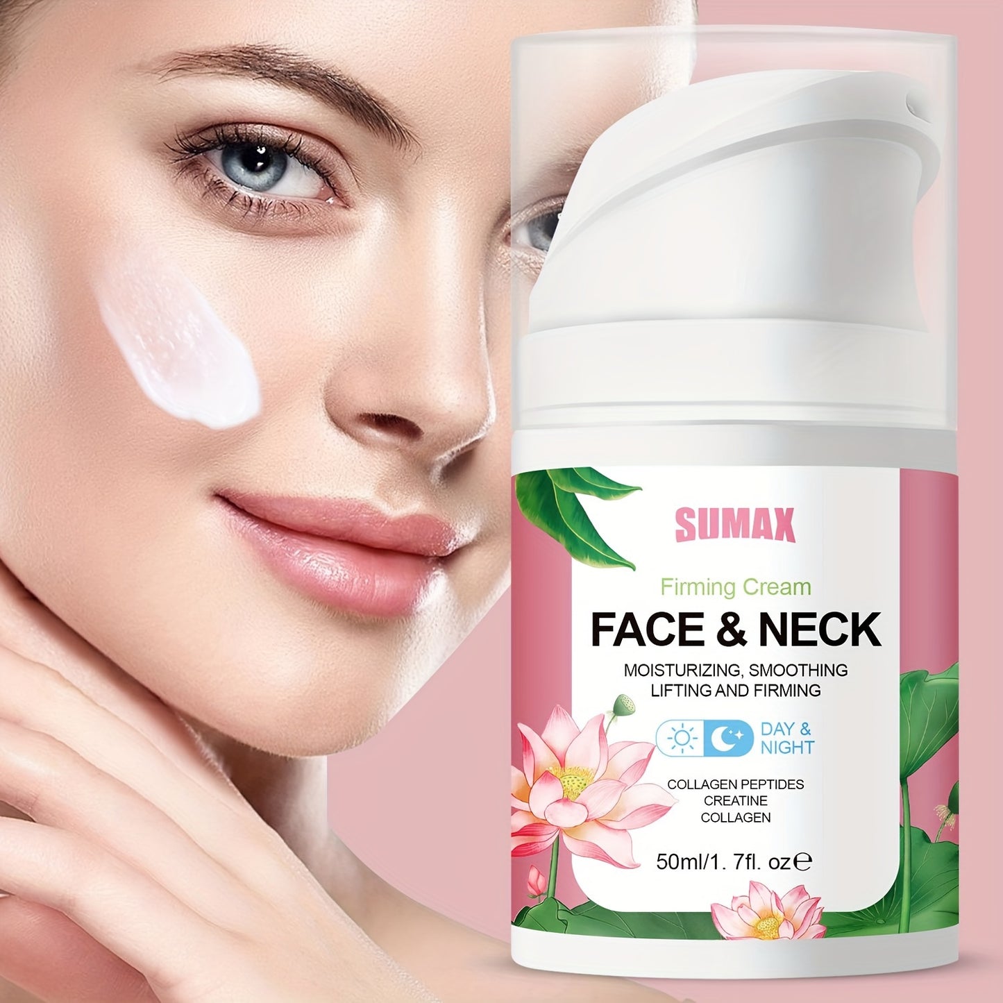 Sumax 1.69oz For Lotus Collagen Peptide Firming Face Cream - Contains Collagen, Retinol & Plant Squalane, Enhances Elasticity & Moisture For Smoother Skin, Alcohol-Free