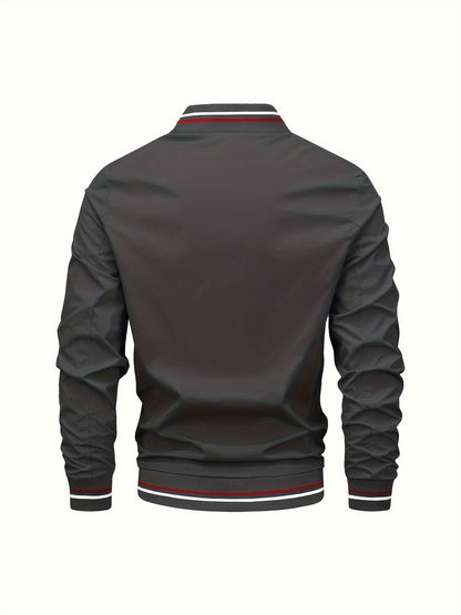 1pc, Spring And Fall Men's Striped Sports Fashion Jacket, Baseball Collar Zip Up Casual Jacket For Mountaineering And Daily Outings