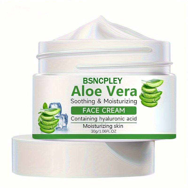 Aloe Vera Soothing Face Cream, 30g/1.06 Fl.Oz, Hydrating Facial Moisturizer With Hyaluronic Acid, Nourishing Skin Care For Dry Skin, Enhanced Skin Texture & Elasticity, Suitable For All Skin Types With Plant Squalane