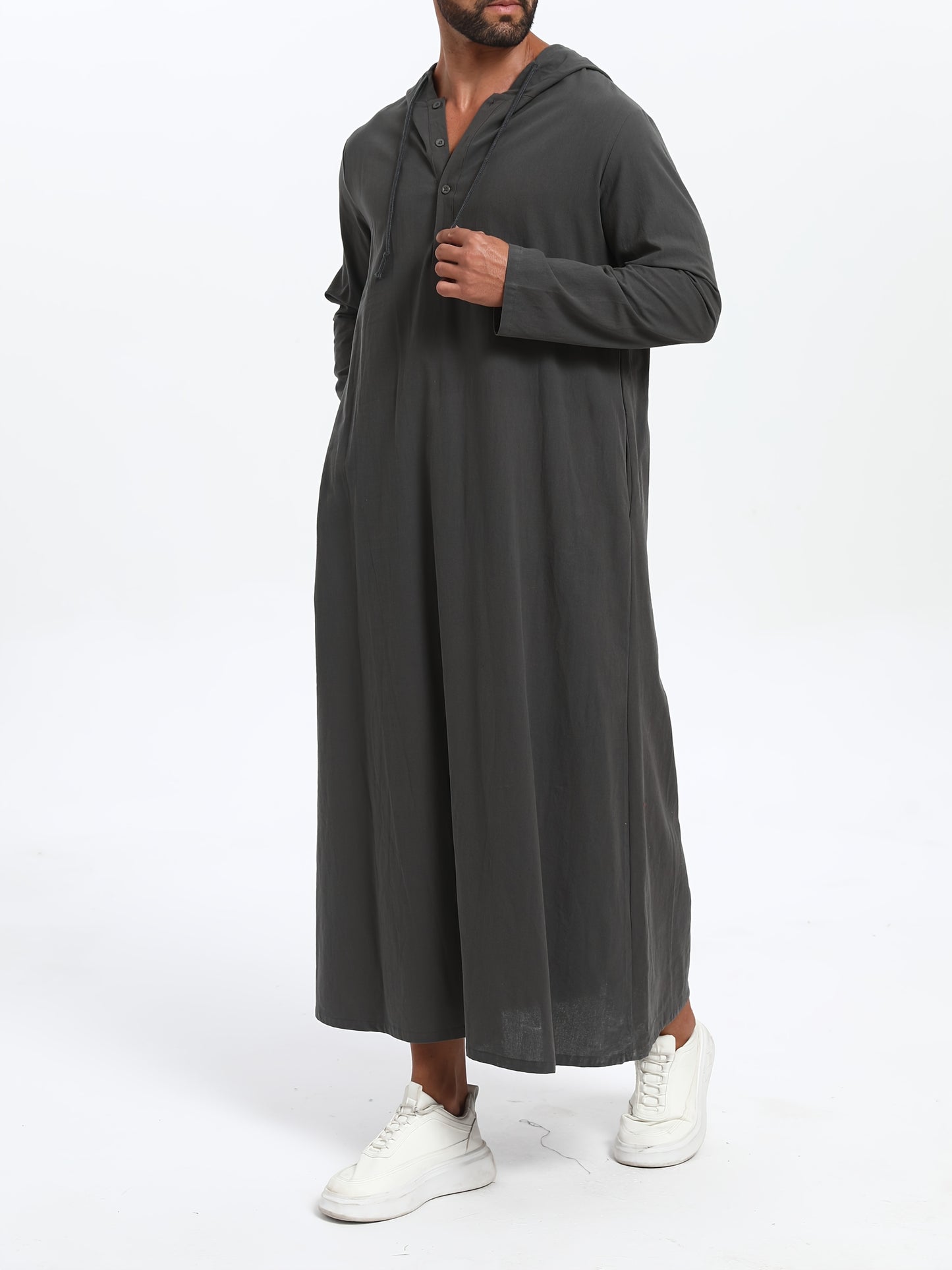 Men'S Arabic Hooded Robe - Traditional Islamic Full-Length Robe with Hood, Beige/Neutral Tones, Non-Stretch Fabric for Formal, Casual, Religious, Everyday & Special Occasions - Middle Eastern Cultural Attire, Muslim Dress, Fo