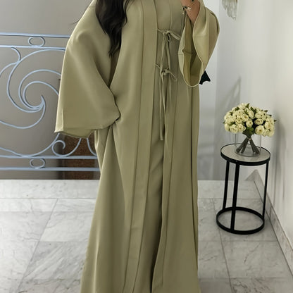 Chic Dress and Tie-Neck Cardigan Two-Piece Set