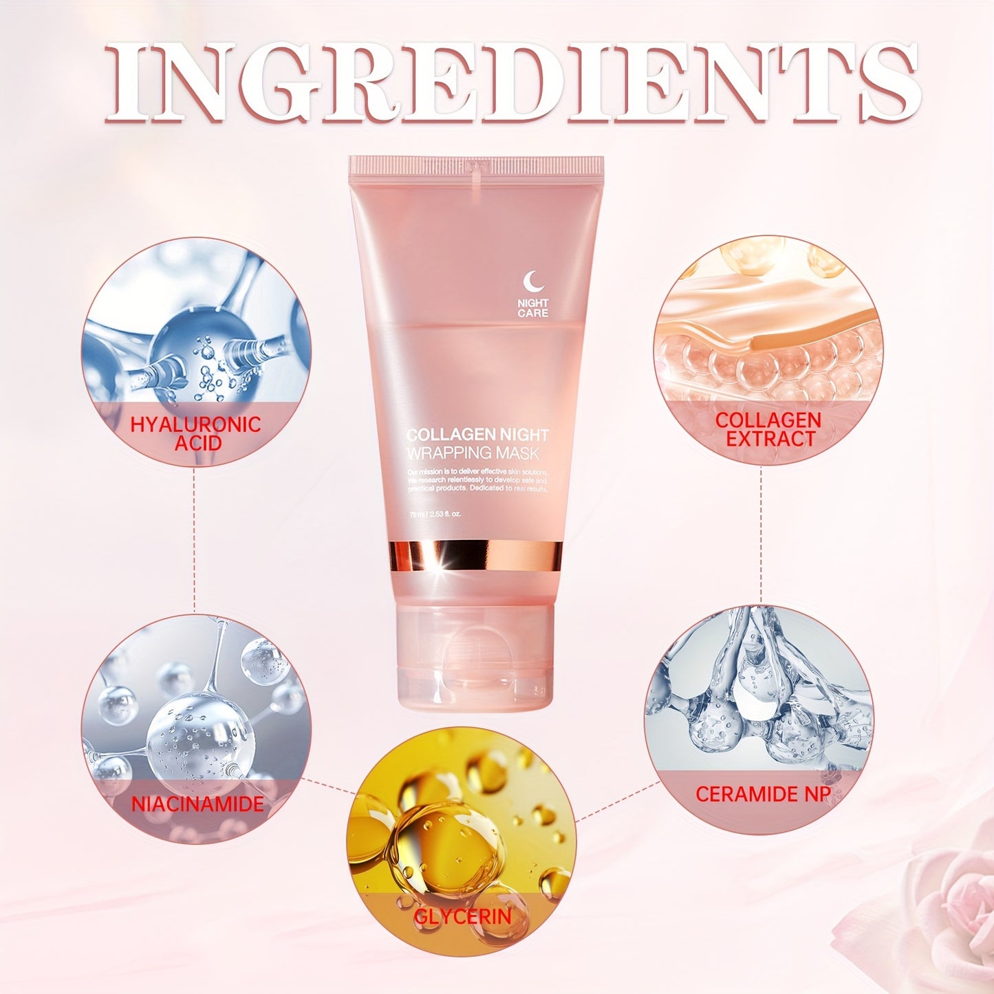 Hydrating Collagen Night Mask, 2.54oz - Gentle & Non-Irritating, Moisturizing Firming Face Care for All Skin Types,, Collagen Filling, Face Care