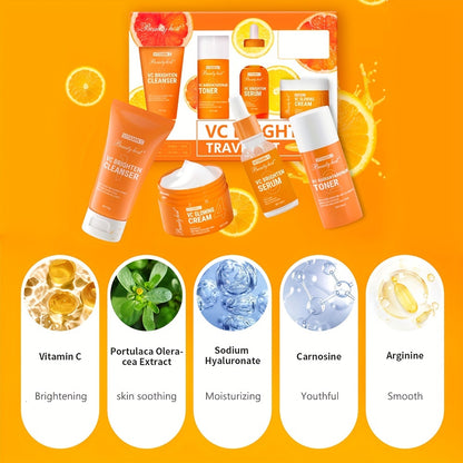 1 Set Hyaluronic Acid Vitamin C Skin Care Set, Travel Size Contains Face Wash/Toner/Serum/Cream, Enriched With Carnosine And Hydrolyzed Collagen, 4-Piece Face Care Gift Set For Women,, Even Out Skin Tone
