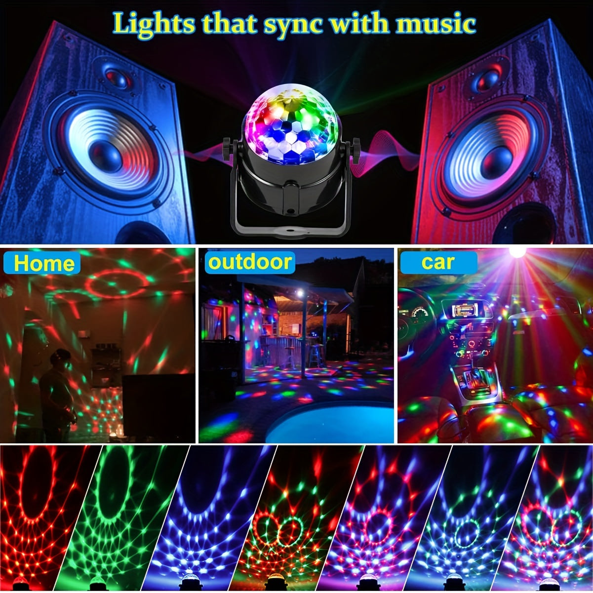 Disco Ball Party Lights Sound Activated Strobe Light With 5 Ft USB Cable, LED Dj Stage Lighting That Sync With Music, Indoor Room Birthday Rave Outdoor Dance Show Bar Karaoke Christmas Gift Eid Al-Adha Mubarak