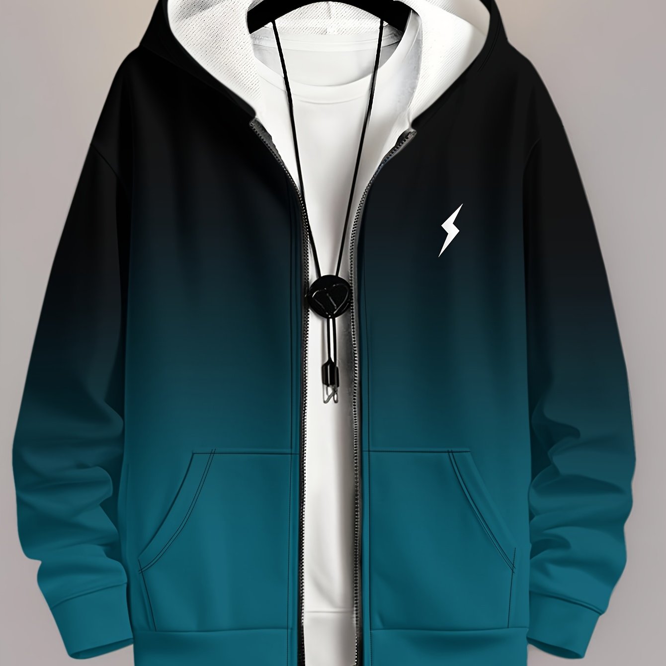Men's Lightweight Hooded Jacket - Zip-Up Casual Coat with Full-Zip Closure, Machine Washable Outerwear for Spring/Fall Seasons - Everyday Urban Outerwear for Men, Gradient Color Design, Soft Shell Construction