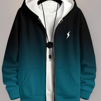 Men's Lightweight Hooded Jacket - Zip-Up Casual Coat with Full-Zip Closure, Machine Washable Outerwear for Spring/Fall Seasons - Everyday Urban Outerwear for Men, Gradient Color Design, Soft Shell Construction