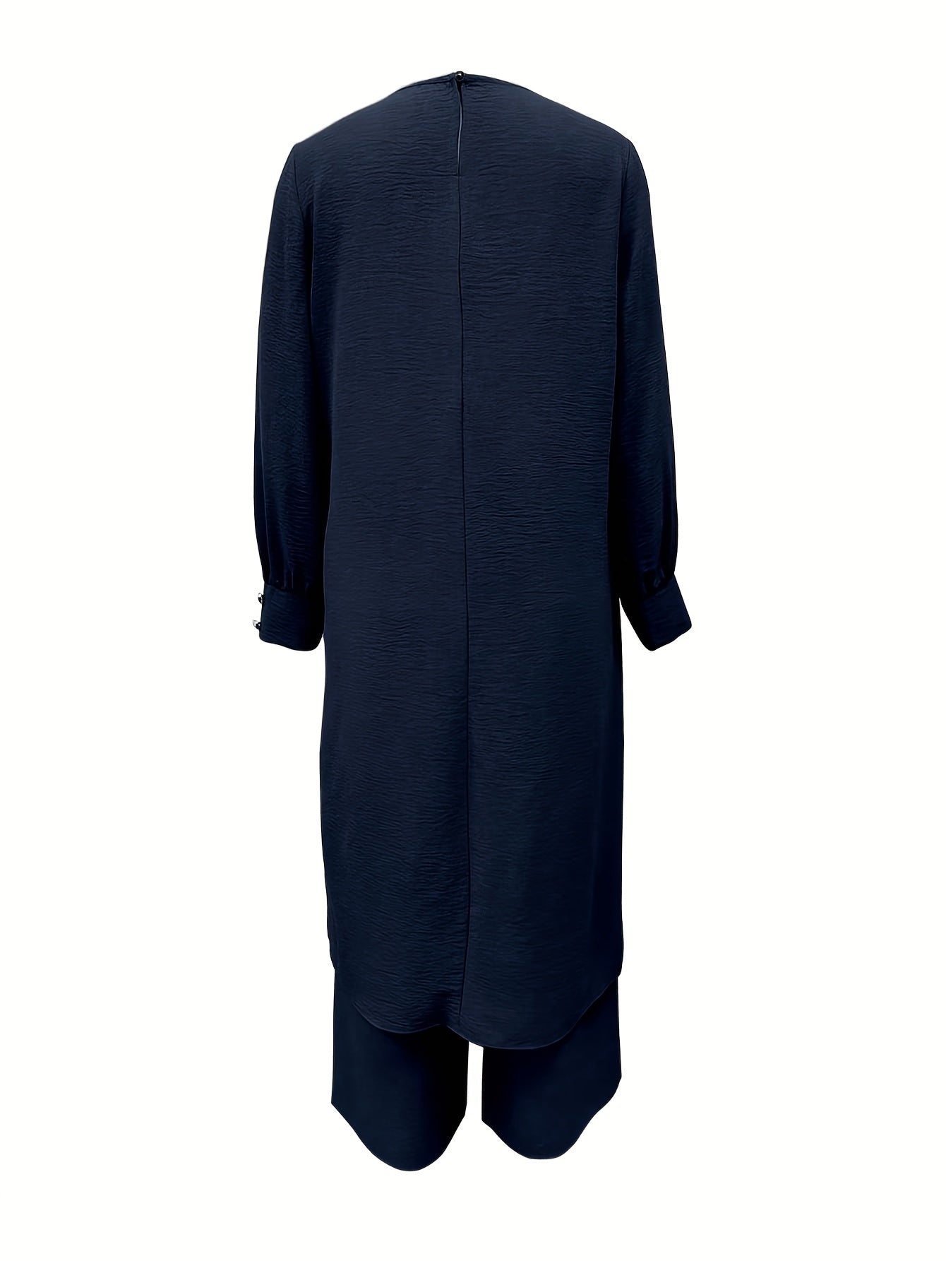 Ramadan Women'S Solid Color Button Design Long Sleeve Top and Pants Set, Arabic Style, Polyester, with Faux Button Detail, for All Seasons