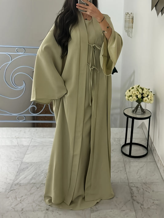 Chic Dress and Tie-Neck Cardigan Two-Piece Set