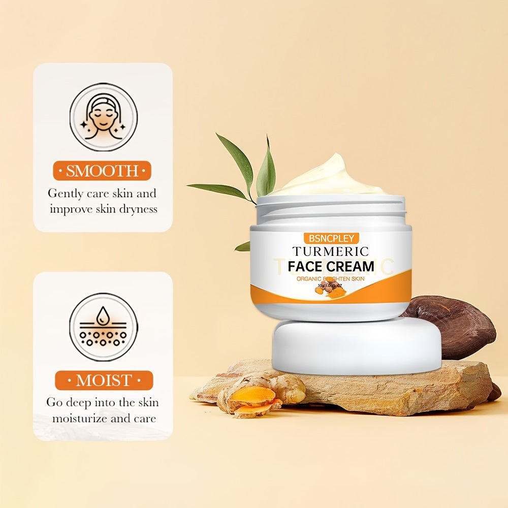 30g/1.06oz, Turmeric Face Cream With Vitamin C - Skin Brightening Moisturizer, For All Skin Types, With Turmeric And Glycerin Extracts For Smooth, Radiant Complexion With Plant Squalane