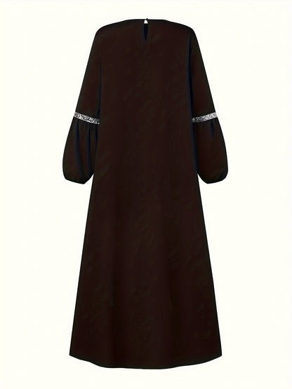 Middle Eastern Solid Color Long Sleeve Muslim Abaya Casual Sequined Dress