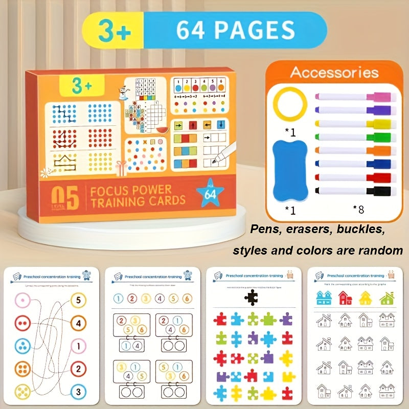 64-Page Magic Drawing Workbook for Kids Aged 3-8 - Enhance Hand-Eye Coordination & Writing Skills | Includes Erasable Pens and Refills, Essential Early Learning Tool for Back-to-School Season