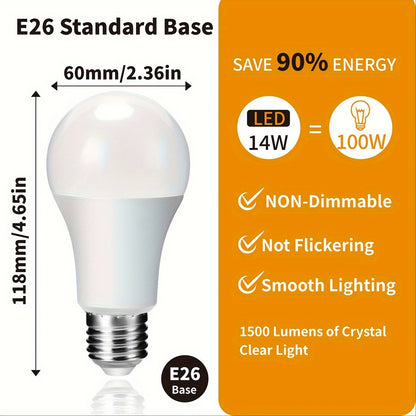 10pcs LED Light Bulbs 14W (100W Equivalent), A19 E26 LED Light Bulbs, 1500Lm CRI90+ Light Bulbs For Home Lighting Decor