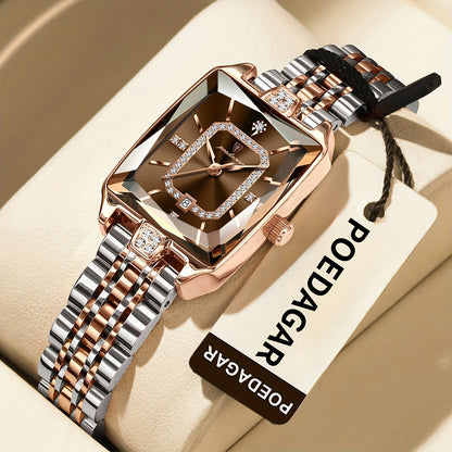 POEDAGAR Minimalist Luxury Women'S Watch - Elegant Stainless Steel Quartz Movement, 30m Waterproof, Date Display, Rectangular Dial for Daily Use & Gift Giving, Casual Chic Style, Quartz Watch, Sophisticated Timepiece