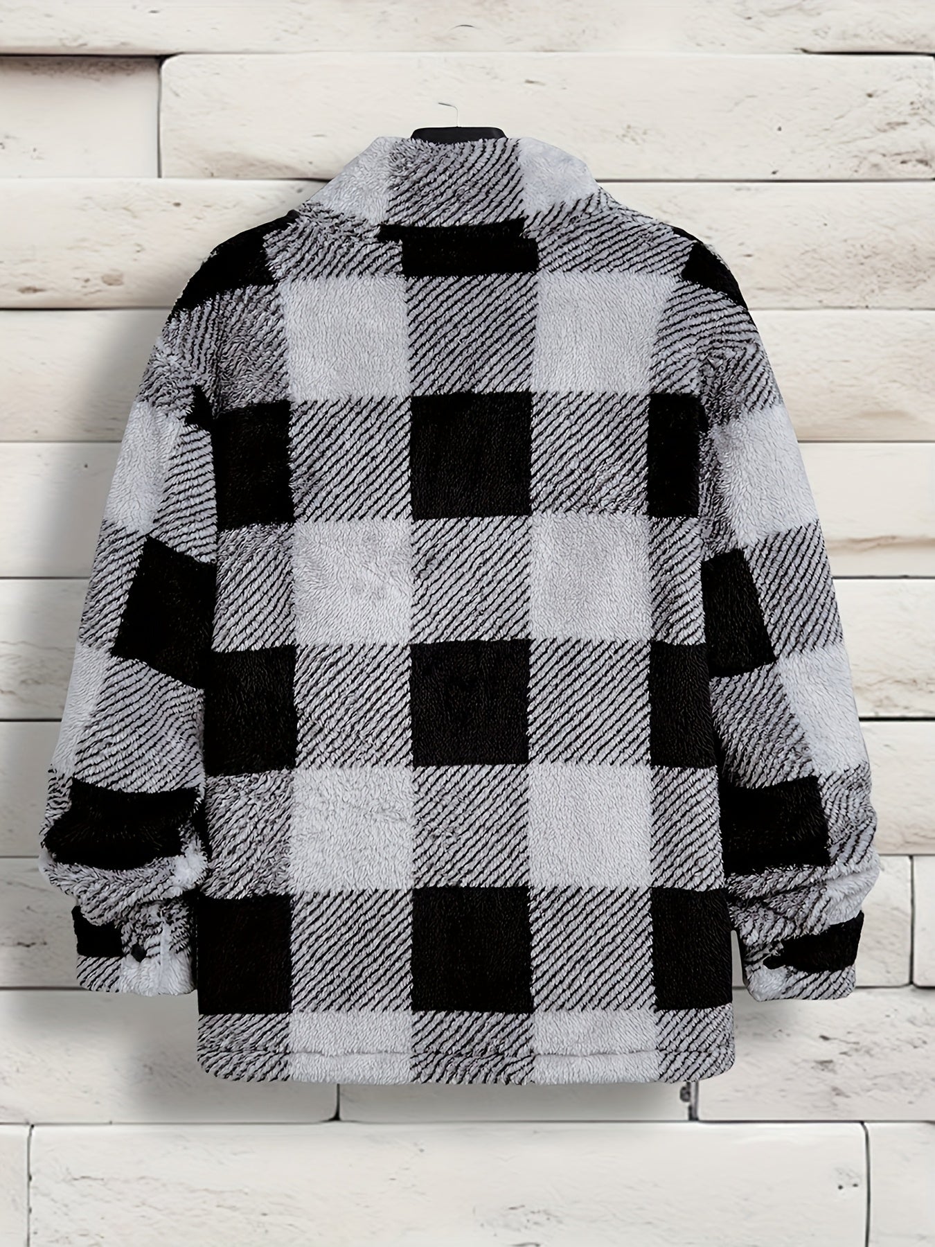 Men's Cozy Plaid Fleece Jacket - Casual Button-Up with Lapel Collar, Long Sleeves for Winter Warmth