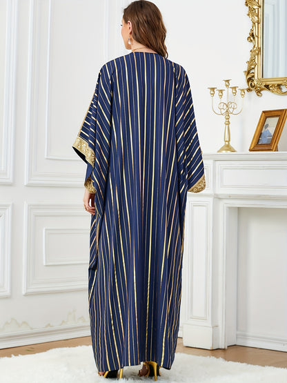 Oriented Spot Middle East Dubai Muslim Women's Abaya Four Seasons Round Neck Ramadan New Long Dress Regular Fit Ultra Thick Texture Super Soft Fabric Open Front Two-Piece Set Golden Belt Craft Flared Sleeve Lightweight Elegan