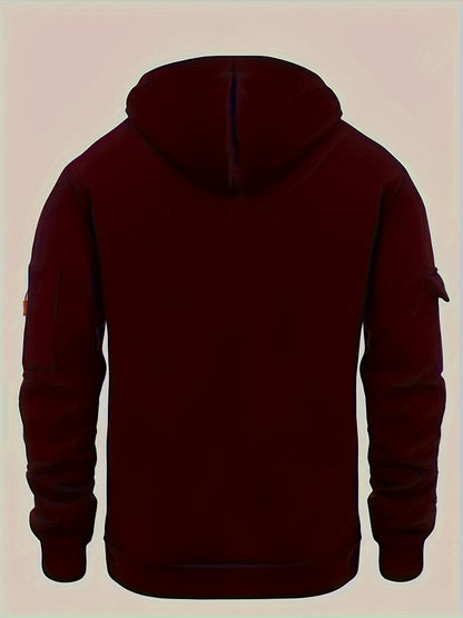 Men's Sporty Zip-Up Hoodie Jacket - Vibrant Orange with Black Zipper Accents, Polyester-Lined Comfort, Machine Washable Regular Fit for Autumn Winter Casual Outdoor Wear, Autumn Apparel