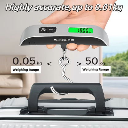 Compact 110lb/50kg Digital Luggage Scale with Backlight, Handheld Electronic Portable Weighing Device with Room Temperature Display, Battery Included, Ideal for Travel and Office Use, Travel Accessory | Sleek Design | Durable