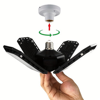 LED Garage Light Bulbs, 10000LM Super Bright Garage Lighting LED Shop Light With Adjustable Panels, E26/E27 Screw Socket Deformable Led Garage Ceiling Light Fixture For Warehouse, Corridor, Stadium