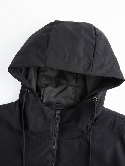 Men'S Casual Hooded Jacket with Adjustable Drawstring Hood - Solid Color Zipper Front, Regular Fit & Functional Pockets, Polyester Lining for Spring/Fall Daily Wear, Spring Outerwear, Sleek Design, Durable Fabric, Lightweight